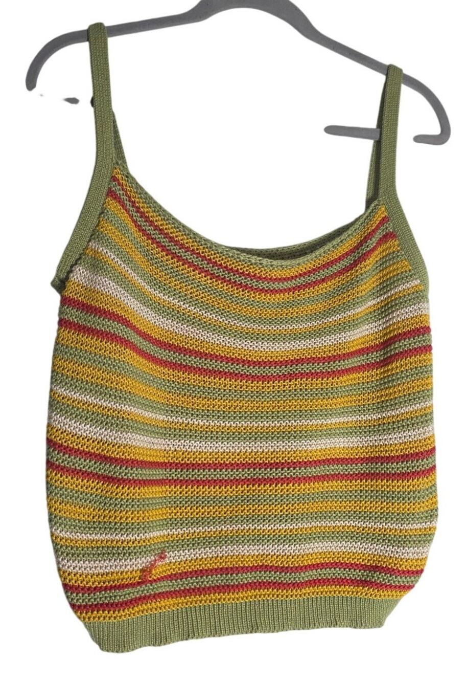 Striped Knit Tank Top Womens S/M Crochet Cottagecore Summer Festival Casual boho